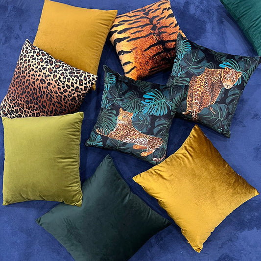 HKM-198547 Minimalist Retro Jungle Plant Plush Pillow Cushion Cover 45x45CM in Multiple Colors