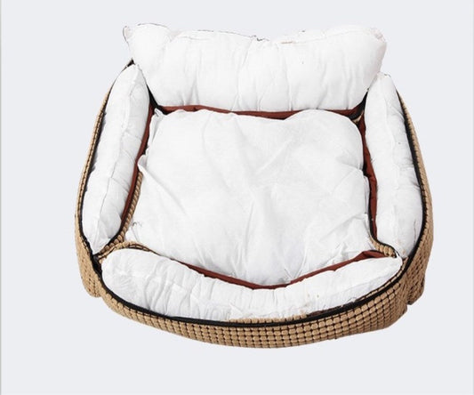 HKM-1998141 Corn Fleece Doghouse with Kennel, Blanket, Mat, and Toy Bones - Fully Washable Pet Nest in Multiple Sizes