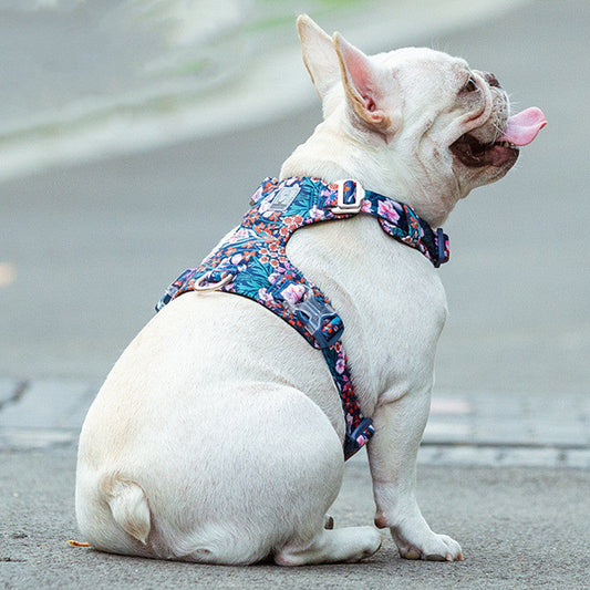 HKM-2003133 Fashionable Pet Chest Strap in Floral Red and Floral Basket Designs - Pure Cotton, Pull-Resistant, Multiple Sizes Available