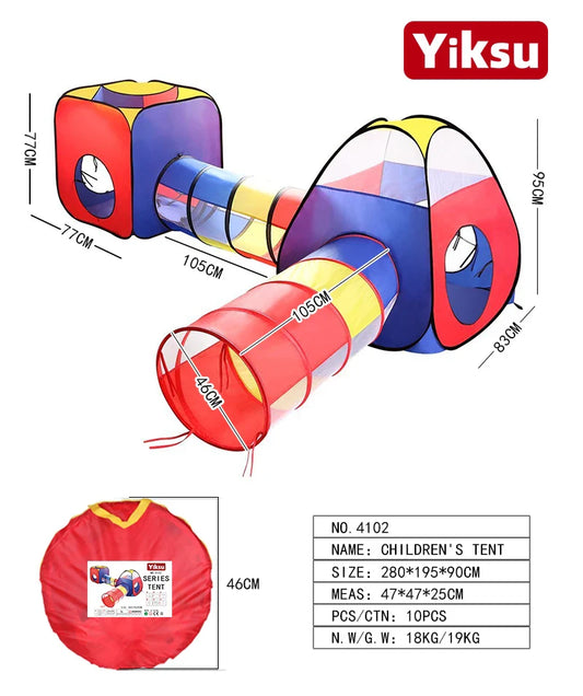 HKM-201299 Children's Portable Outdoor Play Tent Set with Tunnel and House for Fun Camping Activities