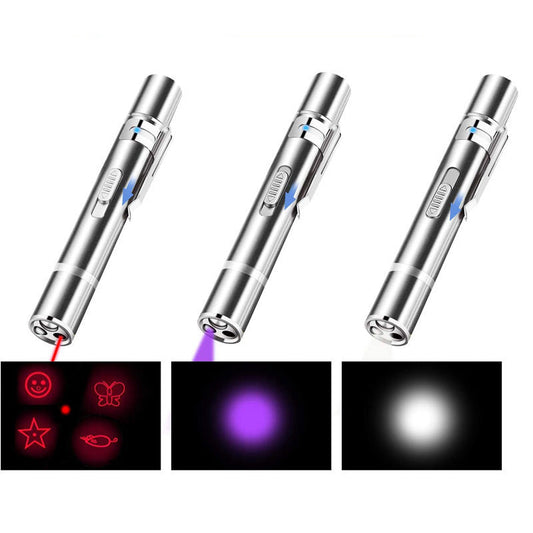 HKM-2018621 Interactive Laser Pointer Cat Toy with USB Recharge, 5 Light Modes for Indoor Cats and Dogs, Portable Design