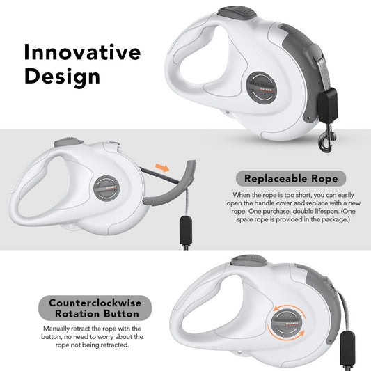 HKM-2047933 Retractable Reflective Dog Traction Belt - 4m Adjustable Pet Leash in Black or Off-White