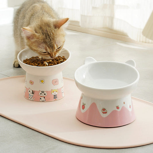 HKM-2065597 Slanted High Foot Anti-Overturning Ceramic Pet Bowl in Color Glaze