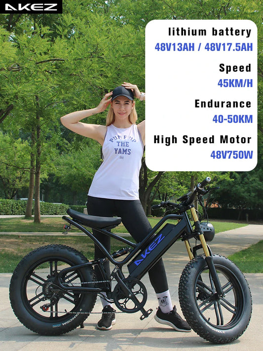 HKM-209235 Akez 20" 48V 750W Fat Tire Electric Snow Bike with Pedal Assist and Hydraulic Disc Brakes