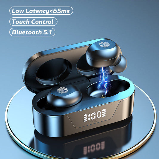 HKM-209235 Mini Bluetooth Earbuds with Battery Display and Touch Control, Stereo Sound, Voice Control, NFC, and Multi-Point Connection, Classic Black or White