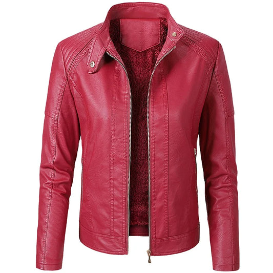 HKM-209299 Hot Selling Sporty Women's PU Leather Jacket with Long Sleeves Customizable Motorcycle Suit for Outfit Clothing