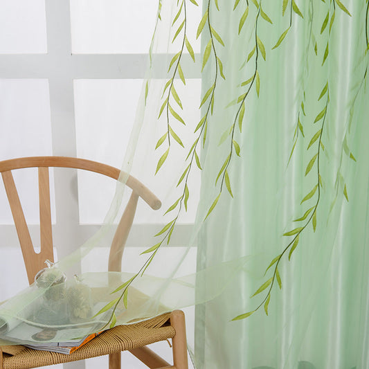HKM-210771 Transparent Printed Organza Curtains with Plant Design - 100cm x 200cm