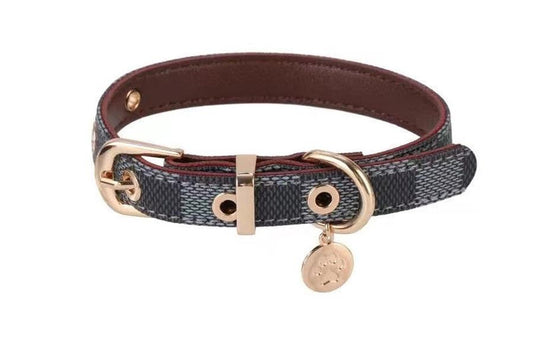 HKM-210771 Vintage Floral Pattern PU Leather Pet Collar for Dogs, Adjustable Sizes M & L