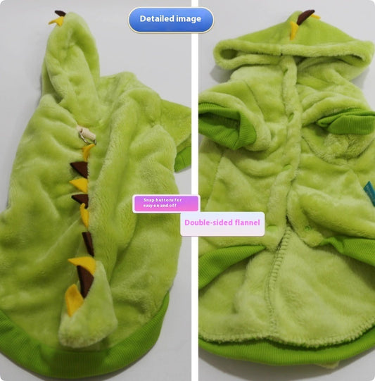 HKM-2118077 Velvet Thermal Hooded Sweatshirt for Pets - Double-sided Transforming Dinosaur Design, Multiple Sizes Available