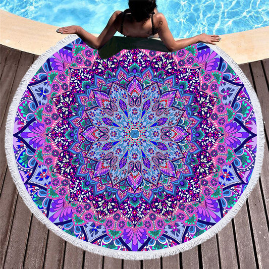 HKM-213203 Fuchsia Round Microfiber Beach Towel - 150 cm Diameter, Lightweight & Versatile for All Seasons
