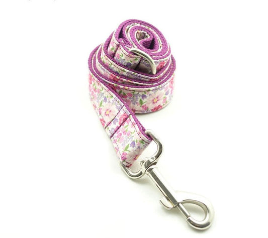 HKM-216531 Purple Floral Dog Leash in Cloth and Ribbon Material