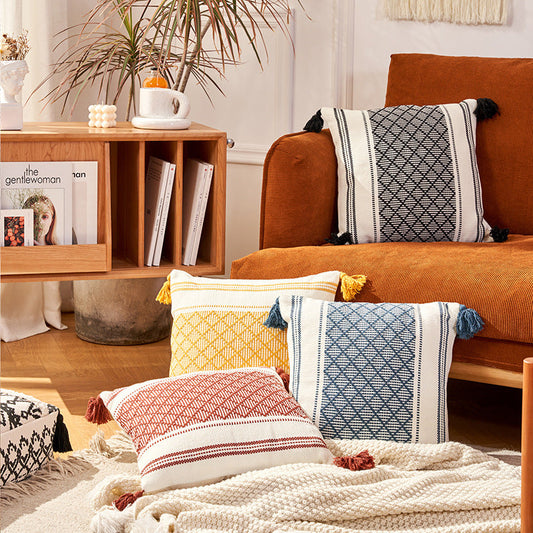 HKM-218195 Geometric Striped Woven Jacquard Cushion Cover in Vibrant Colors - 45x45cm