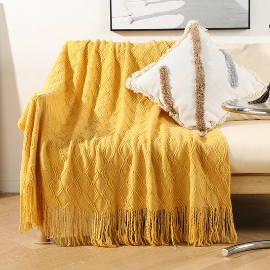HKM-218963 Nordic Knitted Acrylic Sofa Cover and Leisure Blanket, Geometric Pattern, Modern Design 127x152+15CM