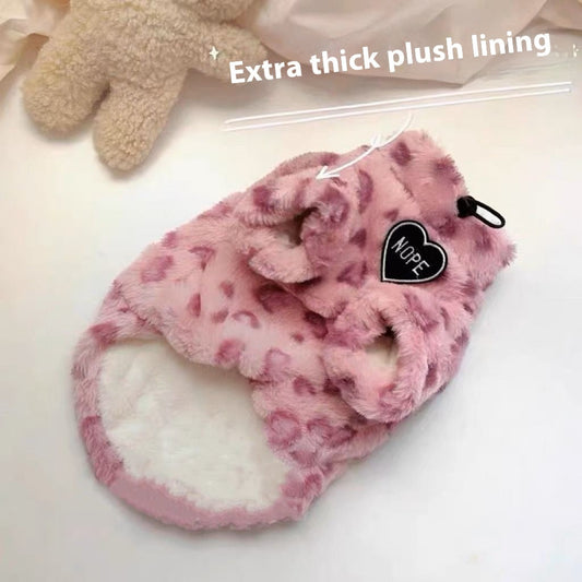HKM-2216381 Thermal Fleece Sweater for Puppies in Pink Leopard Print
