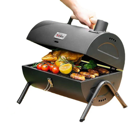 HKM-221779 Portable Smokeless Charcoal Barbecue Grill - Black and Green, Easy to Assemble, Ideal for Outdoor Camping, 4-5 People