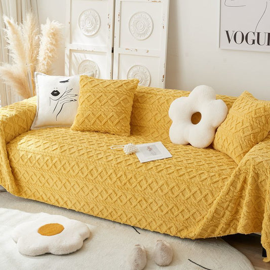 HKM-222483 Solid Color Winter Plush Sofa Towel - All-Inclusive Thick Blanket Cover in Multiple Sizes and Shades