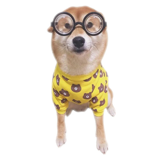 HKM-2243133 Casual Cotton Terry Dog T-Shirt in White and Yellow for Pet Comfort
