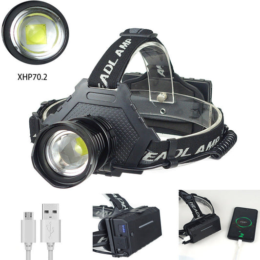 HKM-224787 Telescopic Zoom LED Headlight - Waterproof, USB Rechargeable, 50W, 200-500m Range