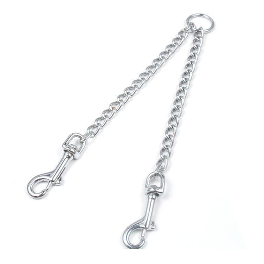 HKM-227859 Chrome-Plated Alloy Double Pet Collar & Traction Rope with Iron Chain