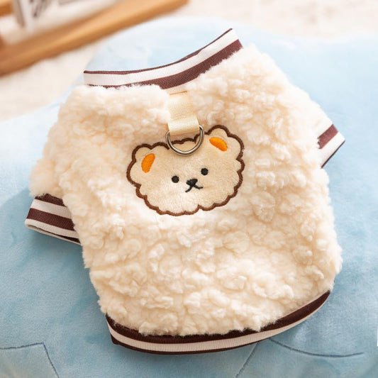 HKM-2282045 Cozy Fleece Dog Hoodie with Bear Pattern, Soft Pullover for Autumn and Winter - Various Sizes Available