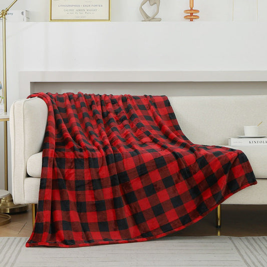 HKM-229331 Double-Sided Red and Black Plaid Flannel Blanket for All Seasons - Available in 150x200cm and 180x200cm