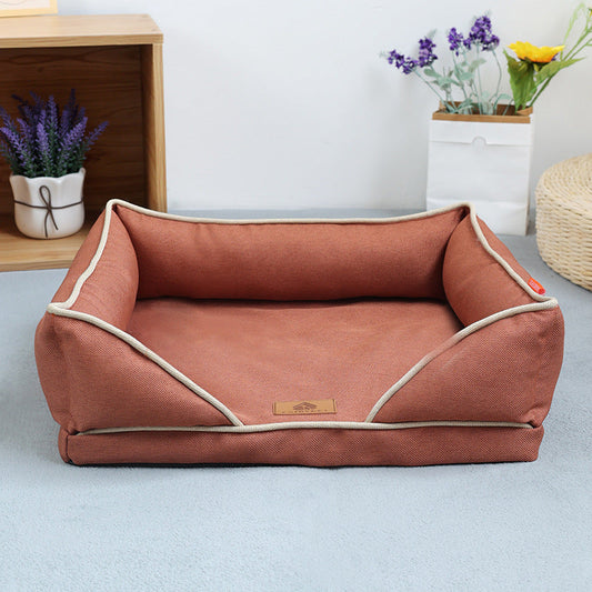 HKM-232915 Linen Square Nest Dog Bed - Removable & Washable for All Seasons in Multiple Colors and Sizes