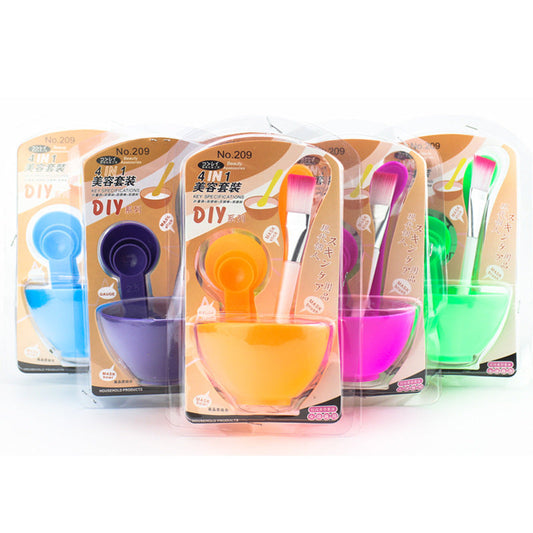 HKM-233043 4-Piece Mask Tool Set with Bowl and Stick - Plastic Beauty Brush in Assorted Colors