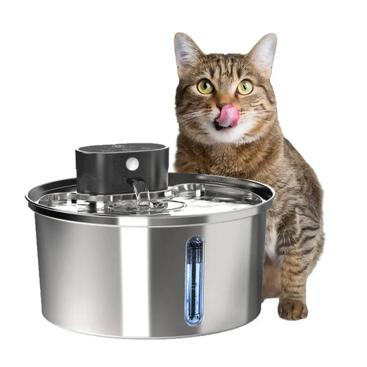HKM-234387 Stainless Steel Automatic Cat Water Fountain - 3.2L/7L Wireless Sensing Pet Dispenser