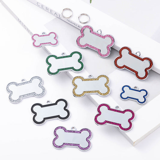 HKM-2353597 Zinc Alloy Dog Anti-Lost Tag with Bone Shape Design in Glitter Colors