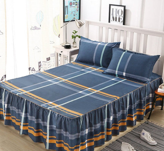 HKM-235923 Three-Piece Modern Bed Skirt and Bedspread Set in Plant and Flower Design, 150x200cm