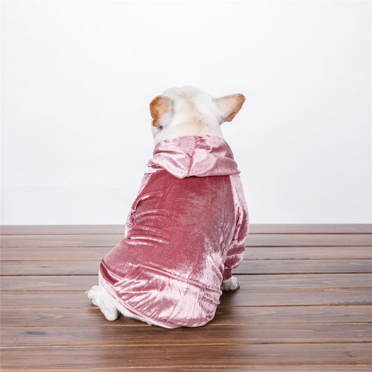 HKM-2359613 Dense Velvet Hooded Sweater for Dogs - Cozy Casual Apparel in Red, Pink, Gray - Sizes XS to XXL
