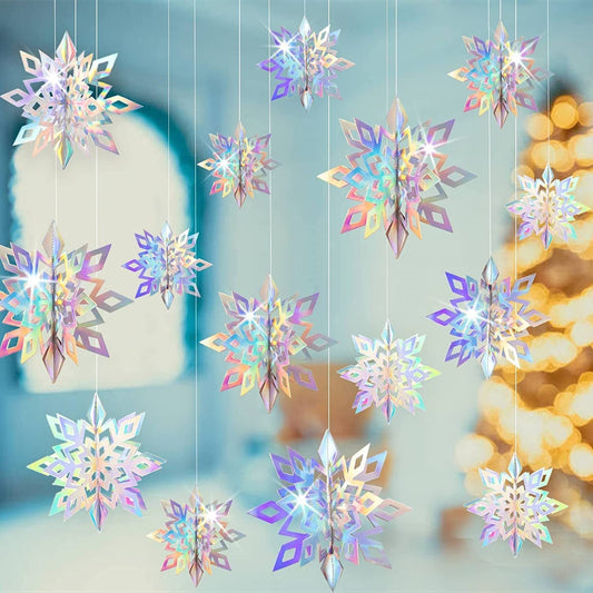 HKM-236051 3D Mini Christmas Flag Scene Show Window Pendant – Various Colors and Snowflake Designs in Paper