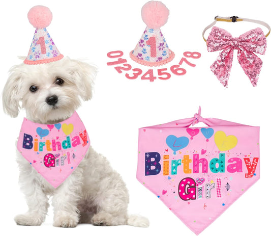 HKM-2367549 Dog Birthday Party Supplies - Fun Birthday Hat with Numbers and Bandana for Puppies