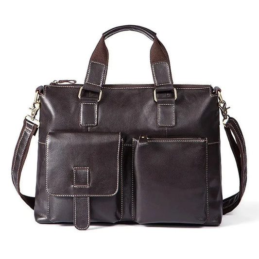 HKM-237139 Retro Style Men's Leather Briefcase – Casual Crossbody Shoulder Bag with Zipper Closure