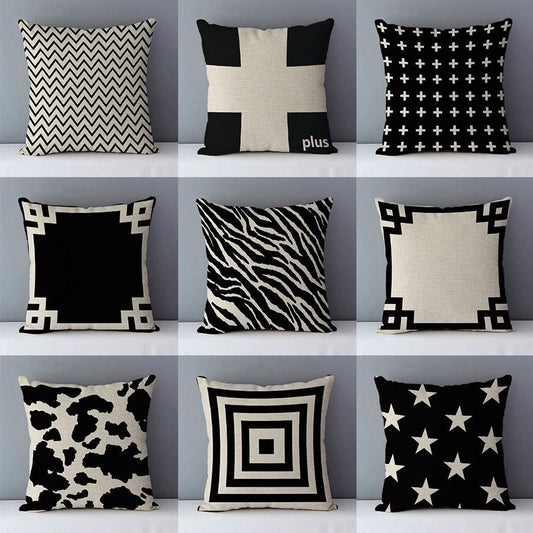 HKM-239763 Geometric Abstract Linen Throw Pillow Cover for Modern Home Decor