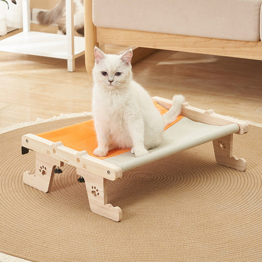 HKM-239891 Cozy Wooden Cat Hammock for Balcony or Window - Stylish Pet Nest