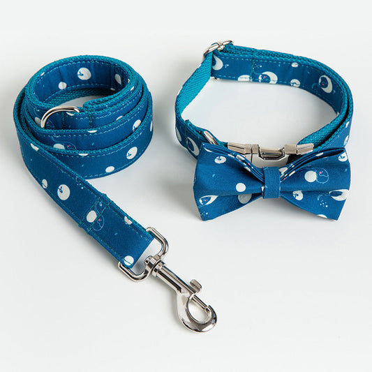 HKM-2402621 Pet Dog Collar Leash and Bow Set - Polyester Materials, Multiple Sizes Available