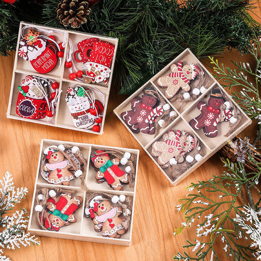 HKM-244115 Wooden Gingerbread Man Christmas Decoration Box Set - 12 Pieces