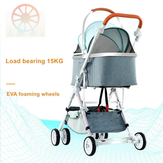 HKM-244499 Folding Pet Stroller with 4 Wheels, Easy Assembly, Lightweight and Durable Design for Small Dogs