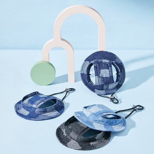 HKM-245651 Dog Sun-Proof Bucket Hat in Geometric Pattern - Cotton Material, Available in Multiple Colors and Sizes