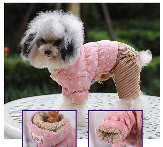 HKM-2490045 Cute Padded Four-Legged Clothing for Small Dogs in Blue, Pink, and Khaki Yellow