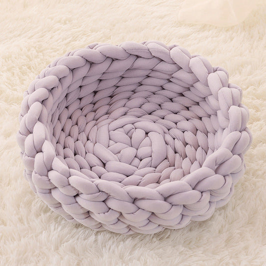 HKM-2506941 Soft Plush Cat Bed Cushion Round Nest for Warm and Comfortable Sleep - Multiple Colors Available