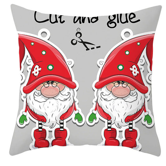 HKM-252563 Christmas Dwarf Pattern Peach Skin Fabric Pillow Cover - 45cm x 45cm, Mixed Colors