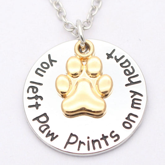 HKM-252883 Paw Print Heart Necklace in Alloy - Available in White and Yellow