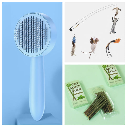 HKM-2535485 Cat Grooming Brush with 178 Steel Needles and Massaging Points for Shedding Fur