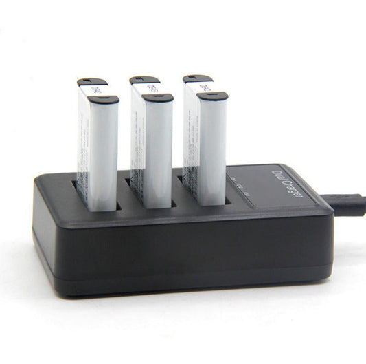 HKM-254099 Vertical USB Charger for Digital Camera - Three-Slot Design, Micro-USB Input, Compact and Efficient Charging Solution