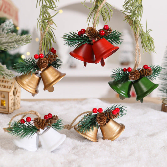 HKM-254995 Metal Pine Cone Christmas Decorative Pendant with Double Bell in Various Colors