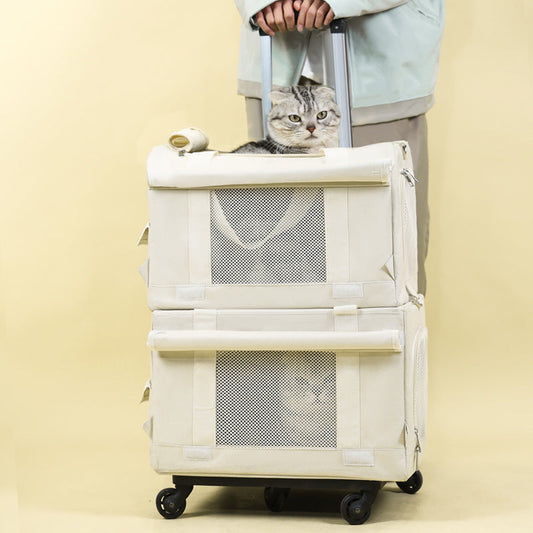 HKM-255379 Portable Double-Decker Cat Trolley Bag - Solid Nylon, Medium Softness, 18L Capacity