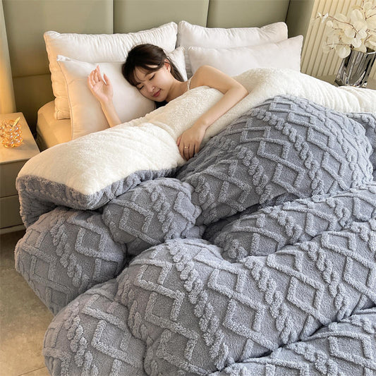 HKM-257491 Thickened Velvet Hibiscus Lamb Quilt in Multiple Colors and Sizes