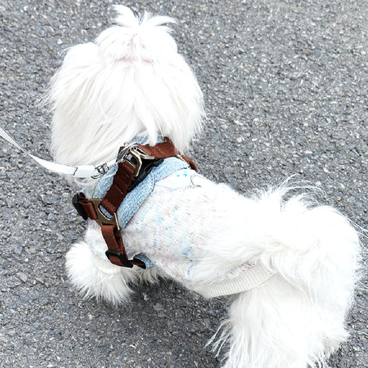 HKM-2577981 Vest Style Dog Harness with Traction Rope for Small to Medium Dogs, Nylon Anti-Bite Design in H03 Brown Color